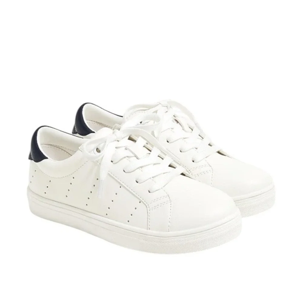 J. Crew Crewcuts Factory Girls Lace Up Sneakers Lace Up White Blue Size 1